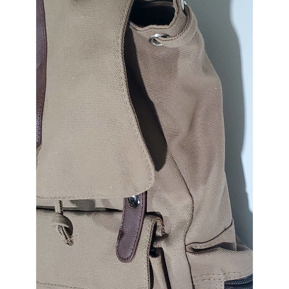 Bella Russo Canvas Backpack Rucksack Bookbag Brown Tan 16"x 18" Zip Snap Close - Picture 3 of 7